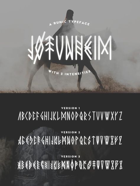 Jotunheim is a font inspired by ancient runes. It features three different versions. Version 1 is the most simple and legible style. Version 2 is a bit more complex which adds more authenticity at the cost of legibility and Version 3 is the most intricate style. Rune Font, Runes Aesthetic, Viking Font, Ampersand Font, Brush Lettering Practice, Free Handwritten Fonts, Ancient Runes, Runic Alphabet, Stylish Alphabets