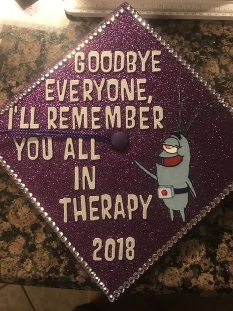 Plankton Graduation Cap, Spongebob Graduation Cap Ideas, Ghostface Graduation Cap, Cap Decoration Graduation Spongebob, Funny Nurse Graduation Cap, Graduation Cap Inspiration, Spongebob Grad Cap, Graduation Cap Designs Funny, Funny Graduation Cap Designs