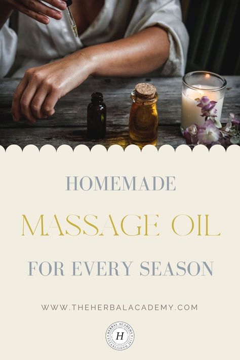 Homemade Massage Oil Recipes, Diy Massage Oil Recipes, Homemade Massage Oil, Massage Oils Recipe, Diy Massage Oil, Body Care Recipes, Herbal Academy, Botanics Skin Care, Massage Oils