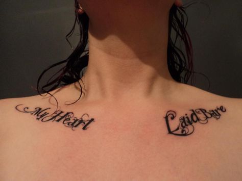 collar bone script tattoo. Collar Bone Words Tattoo, Collar Bone Script Tattoo, Script Collar Bone Tattoo, Collar Bone Tattoo Quotes, Collar Bone Tattoos, Collar Bone Tattoo For Men, Collarbone Tattoos, Be Minimalist, Small Rib Tattoos