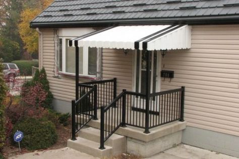 Aluminum Awning on Front Porch Porch Overhang, Front Door Awning, Front Door Canopy, Patio Awnings, Porch Canopy, House Awnings, Porch Awning, Aluminum Awnings, Metal Awning