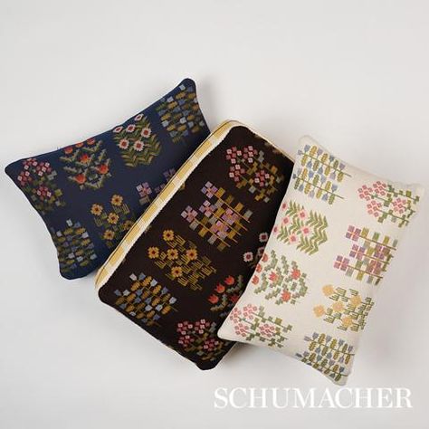 Annika Floral Tapestry Pillow - Multi On Cocoa Pillows & Accessories | Schumacher Schumacher Pillows, Navy Pillows, Ivory Pillow, Tapestry Pillow, Floral Tape, Cross Stitch Samplers, Floral Tapestry, Pillow Box, Etsy Pillow Covers