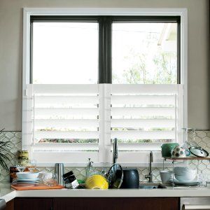 Eco-wood Shutters - Shutters Kitchen Blinds Ideas Above Sink, Kitchen Blinds Above Sink, Kitchen Blinds Ideas, Window Shutters Indoor, Shutter Window Treatments, Cafe Shutters, Shutters Indoor, Dining Room Drapes, Kitchen Window Blinds