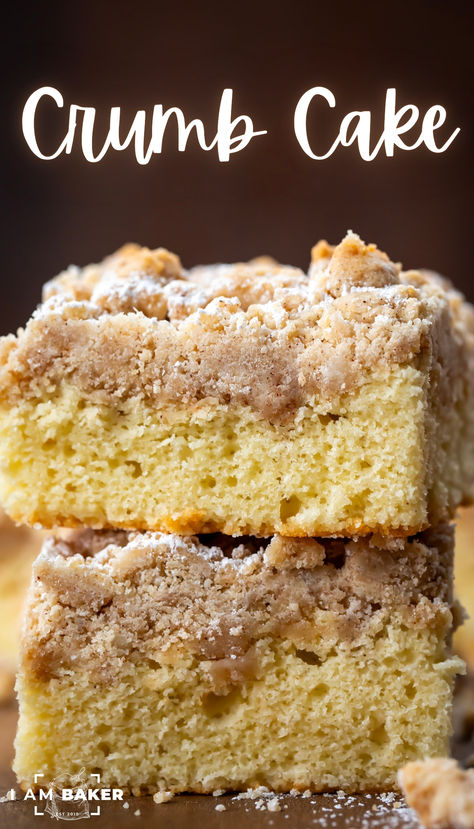 Two pieces of crumb cake are stacked on each other on a dark wooden surface. Classic Coffee Cake, Coffee Cake Recipes Easy, Streusel Cake, Streusel Coffee Cake, Cinnamon Coffee Cake, Coffee Cake Recipe, Sour Cream Coffee Cake, Butter Coffee, Coffee Cake Recipes