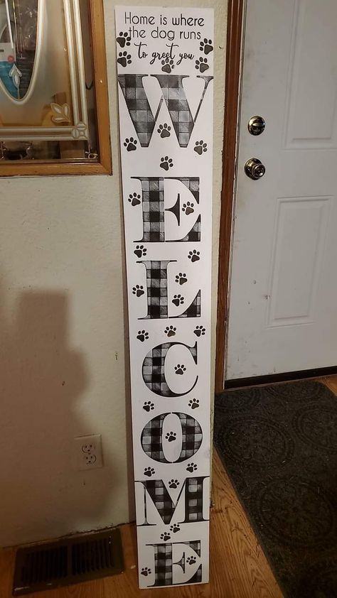 Dog Porch Signs, Dog Porch Leaner, Tall Porch Signs, Barnwood Porch Signs, Vertical Porch Signs, Wood Board Crafts, Plank Art, April Crafts, Americana Crafts