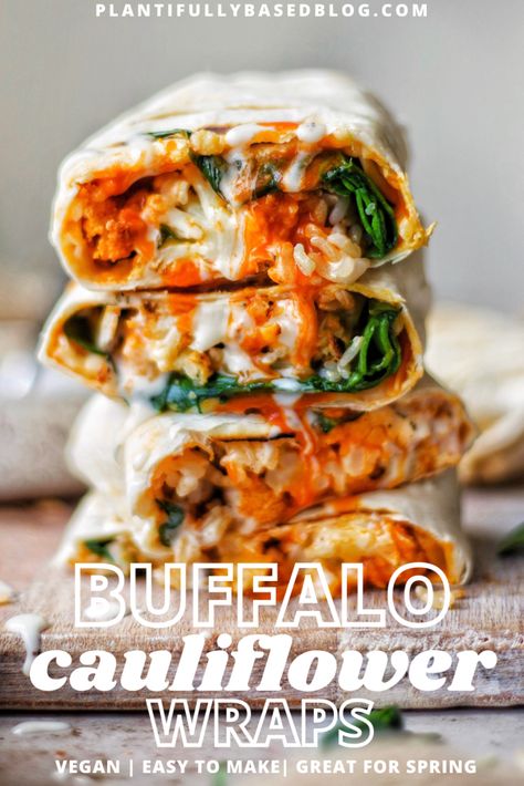 Buffalo Cauliflower Wraps, Cauliflower Wraps, Vegetarian Wraps, Vegan Wraps, Buffalo Cauliflower, Head Of Cauliflower, Tasty Vegetarian Recipes, Vegan Sandwich, Buffalo Sauce