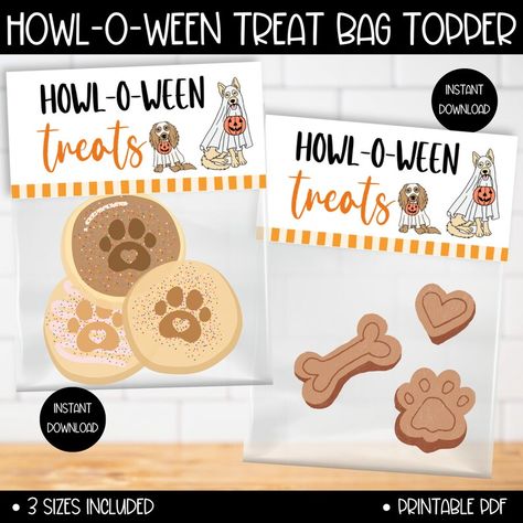 Howl-O-Ween Treat Bag Topper, Halloween Dog Treat Bags, Howloween, Dog Trick Or Treat Bags, Dog Treat Bags, Halloween Dog Treats, Topper Halloween, Printable Dog, Dog Treat Bag, Fall Festivals, Bag Topper, Animal Advocacy