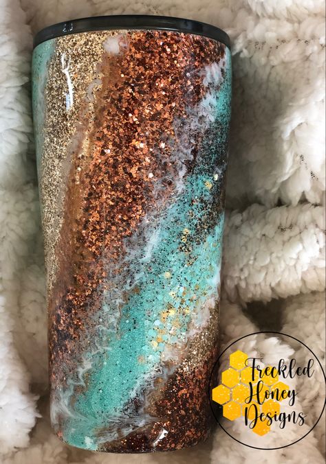 20oz Turquoise and copper milky way tumbler Creative Tumbler Designs, Turquoise Tumbler Ideas, Alcohol Ink Tumbler Ideas, Diy Tumbler Cups, Custom Tumbler Ideas, Epoxy Tumbler Designs, Popular Tumbler Designs, Tumbler Cups Ideas, Epoxy Tumbler Ideas