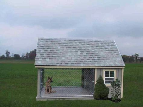 Luv this doghouse! Heated Dog Kennel, Outdoor Kennel, Dog Kennel And Run, Outdoor Dog Runs, Metal Dog Kennel, Dog Kennel Designs, Dog Run, Puppy Obedience Training, Positive Dog Training