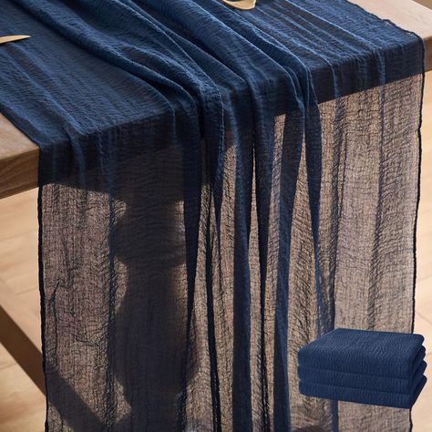 PRICES MAY VARY. 【Cheesecloth Table Runner】Size:35" W x 120" L. Our table runner is generously sized to fit most standard-sized tables, allowing you to easily drape it lengthwise or widthwise for a customized look. The soft and gauzy texture of the cheesecloth creates a visually appealing backdrop for your centerpieces, candles, and tableware, adding a subtle and understated elegance to your table setting. 【Durable and Lightweight】The lightly pleated design adds visual interest to the table runn Navy Blue Table Runner, Centerpieces Candles, Rustic Table Runner, Cheesecloth Table Runner, Rustic Table Runners, Blue Table Runner, Table Runner Size, Moon Baby Shower, Bridal Shower Decor