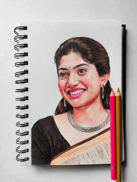 Colour pencil Saipallavi Drawing, Stadler Colour Pencil Drawing, Colour Pencil Face Drawing, Colour Pencil Drawing Portraits, Colour Pencil Portrait Realistic, Bollywood Sketch, Color Pencil Drawing Easy, Girly Sketches, Pencil Colour Painting