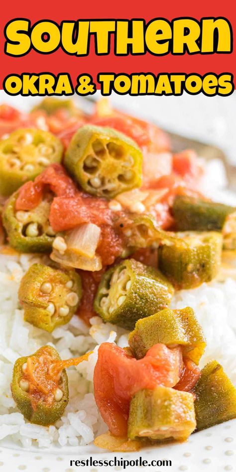 Enjoy a taste of the South with this classic Southern Okra & Fresh Tomatoes recipe. Quick, easy, & bursting with flavor—perfect for any meal! Tomatoes Okra And Rice, Okra And Stewed Tomatoes, Okra Tomatoes Recipe, Stewed Okra Recipes, Fresh Okra Recipes, Southern Okra, Stewed Okra And Tomatoes, Okra And Tomato Recipe, Stewed Okra