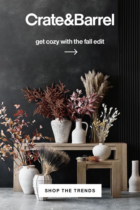 Lean into nature with our new fall decor: natural botanicals, earthy colors, mohair & velvet pillows, and more. Bronze Amaranthus, Cream Upholstered Dining Chairs, Small Table Decor, Native Mexican, Winter Entertaining, Dried Arrangements, Dried Botanicals, Halloween Cocktail, Modern Halloween