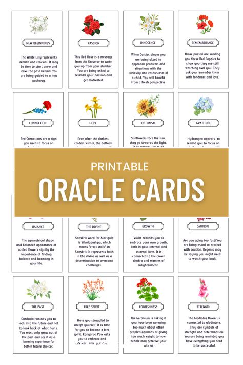 Introducing our exquisite Printable Oracle Cards, the perfect tool to unlock the mystical realms of intuition and divination. Delve into the esoteric world of symbolism and insight with this unique and customizable set of cards. Designed to inspire, guide, and awaken your inner wisdom, these cards will become your trusted companions on your spiritual journey. Free Printable Oracle Cards Decks, Diy Oracle Card Ideas, Diy Oracle Cards, Printable Oracle Cards, Tarot Card Meanings Cheat Sheets, Diy Tarot Cards, Soul Cards, Oracle Cards Decks, Card Meanings