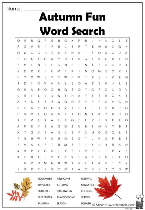 nice Autumn Fun Word Search Fall Word Search Free Printable, Fall Puzzles, Fall Word Search, Fun Word Search, Free Planner Pages, Autumn Puzzle, Free Printable Word Searches, Color By Number Printable, Fall Words