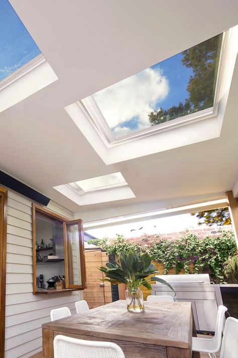 VELUX Room Gallery - Be Inspired To Install VELUX Skylights in Your Home Today Flat Roof Skylights, Roof Skylight, Skylight Design, Velux Skylights, Skylight Window, Outdoor Covered Patio, Cozy Outdoor, Roof Window, Architecture Model Making