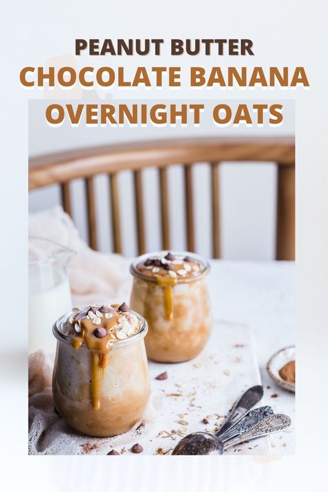 Chocolate Banana Peanut Butter Overnight Oats are an easy and healthy breakfast option that can be made in just 5 minutes the night before. This delicious meal is filled with protein, antioxidants, and fiber, making it perfect for fueling your day or as a guilt-free dessert. + 3 More Delicious & Healthy Recipes Banana Peanut Butter Overnight Oats, Chocolate Banana Overnight Oats, Overnight Oats Chocolate, Easy And Healthy Breakfast, Peanut Butter Overnight Oats, Banana Peanut Butter, Banana Overnight Oats, Guilt Free Dessert, Peanut Butter Banana