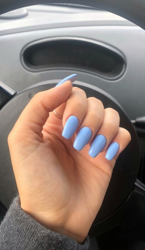 Acrylic Nails Light Blue, Plain Acrylic Nails, Ballerina Nails Short, Blue Gel Nails, Natural Nail Care, Light Blue Nails, Indigo Nails, Nude Nail Designs, Blue Acrylic Nails