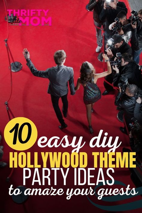 Walk the red carpet with your friends at your next Hollywood theme party! Go glam or retro with DIY decorations, easy recipes for mocktails and drinks, and creative centerpiece ideas for the food table. #partyideas #hollywood #diy Celebrity Themed Party Ideas, Old Hollywood Party Ideas, Hollywood Nights Theme Party, Hollywood Themed Games, Diy Hollywood Decorations, Hollywood Party Ideas Decoration, Red Carpet Party Ideas Decoration, Old Hollywood Dance Theme, Hollywood Theme Party Ideas