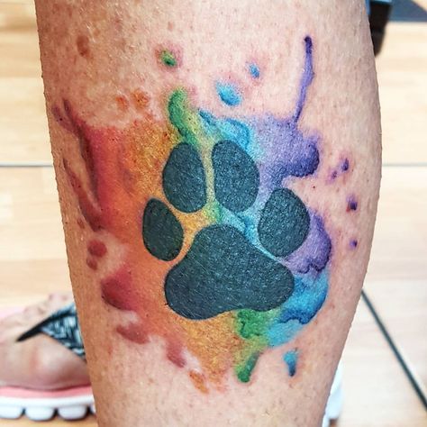 Rainbow paw print. #inkspottattoofl #inkspottattoosidrive #inked #tatted #tattooink #tattoo #tattoos #ink #eternalink #tattoolove… Rainbow Dog Paw Tattoo, Rainbow Paw Print Tattoo, Rainbow Cat Tattoo, Cat Paw Print Tattoo, Cat Paw Tattoos, Tatoo Dog, Bridge Tattoo, Rainbow Tattoo, Pet Memorial Tattoo