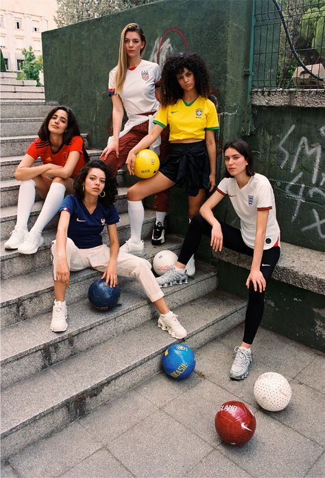 Soccer Fashion Photography, Football Fashion Photography, Sport Group Photoshoot, World Cup Outfit Women, Soccer Field Photoshoot, Adidas Campaign Photography, Soccer Editorial, Sports Team Photography, Soccer Shoot