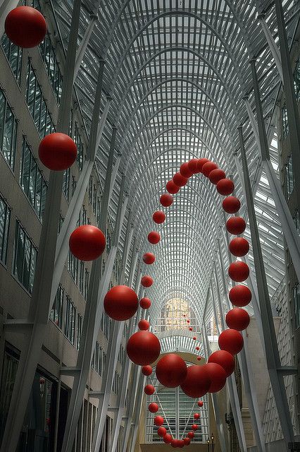 Toronto, Canada: Long Wave; photograph by Timothy Neesam. Infinitely bouncing ball at Luminato, art installation by David Rokeby; at Allen Lambert Galleria, Brookfield Place Ball Sculpture, Brookfield Place, Color Composition, Wow Art, Sculpture Installation, Land Art, Pics Art, Public Art, Art Plastique