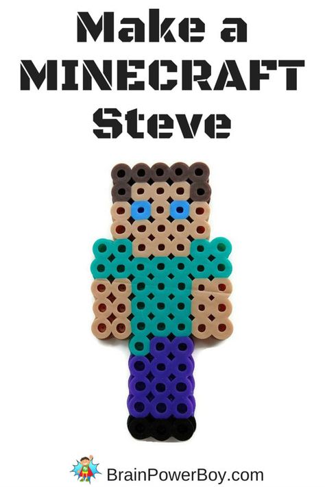 Make a Minecraft Steve! Part of a series of perler bead patterns for Minecraft lovers. Perler Minecraft, Minecraft Beads, Stitch Bracelet, Minecraft Steve, Melty Bead Patterns, Earrings Bead, Bead Tutorials, Hama Beads Patterns, Minecraft Party