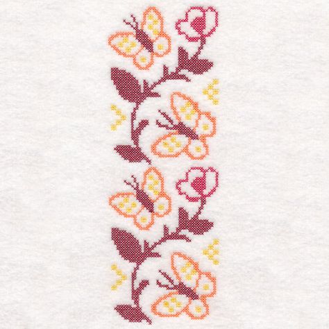 Create the look of traditional cross stitch, with the ease of machine embroidery! This butterfly border design will bring color and cheer to pillowcases, curtains, tablecloths, and more. Butterfly Border Design, Embroidery Border Designs, Traditional Cross Stitch, Butterfly Border, Library Embroidery, Embroidery Border, Butterfly Embroidery, Embroidery Library, Border Design