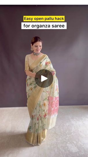 521K views · 8.6K reactions | Next time you keep open pallu in an organza saree try this hack 💕This beautiful printed organza saree with a delicate zari border is the perfect blend of elegance and charm. The lightweight organza drapes effortlessly, while the intricate zari adds a touch of shimmer and grace. Perfect for festive occasions, weddings, or any special event, this saree brings a timeless, sophisticated vibe to your look. 🌸✨ Received this saree and blouse from @alnaapparels Check their page @alnaapparels for more such superb collection. | Gehani Heena | Gehani Heena · Original audio Open Pallu Saree Draping, Blouse Design For Organza Saree, Organza Saree Blouse Designs, Saree Drape, Saree With Belt, Saree And Blouse, Printed Organza, Saree Design, Indian Clothes