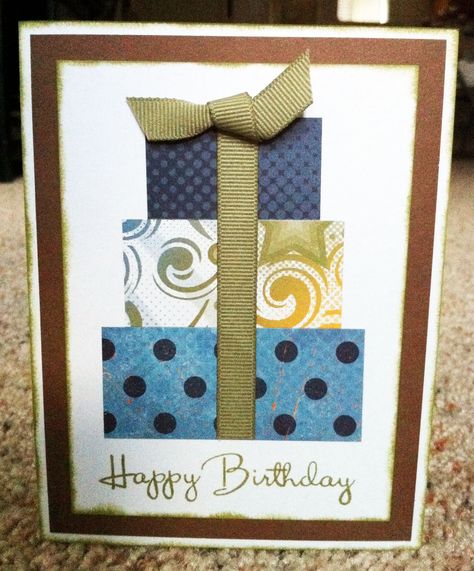 Male birthday card idea - anyone can make this with leftover scrapbook paper.  Great idea! Male Birthday, Homemade Birthday, Homemade Birthday Cards, Craft Things, Masculine Birthday Cards, Bday Cards, Birthday Card Design, Birthday Cards For Men, Cards Birthday