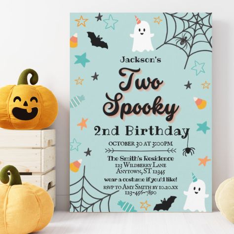 Two Spooky Gender Neutral Halloween 2nd Birthday Invitation Spooky One First Birthday, Spooky One Birthday, Halloween Invitations Kids, Two Spooky, Neutral Halloween, Halloween First Birthday, Spooky One, Halloween Birthday Invitations, 2nd Birthday Invitations