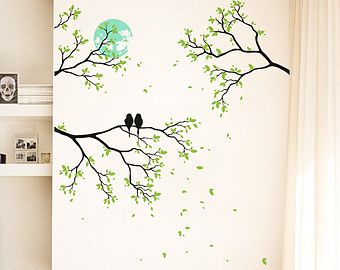 Removable vinyl wall tree decals by ONWALLstudio on Etsy Tree Design On Wall, Bird Mural, Baby Room Decals, Large Wall Stickers, Wall Tree, Bird Wall Decals, Tree Branch Wall, Removable Vinyl Wall Decals, Tree Mural