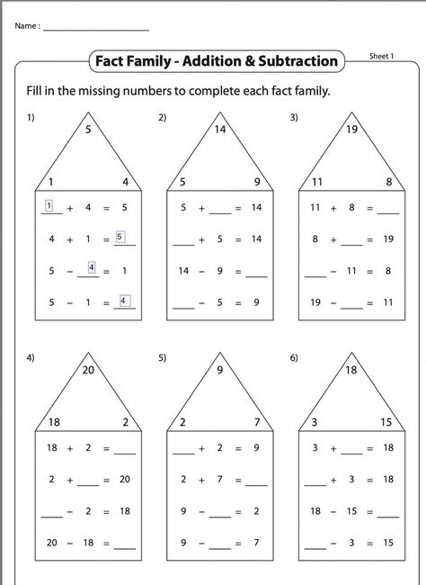 Number Sentences 1st Grade, Number Sequence Worksheet, Mathematics Equations, Expand Sentences Worksheet, Substraction 20 Worksheet, 1std Maths Worksheets, Worksheet Number, Sentence Worksheet, Fact Families Multiplication