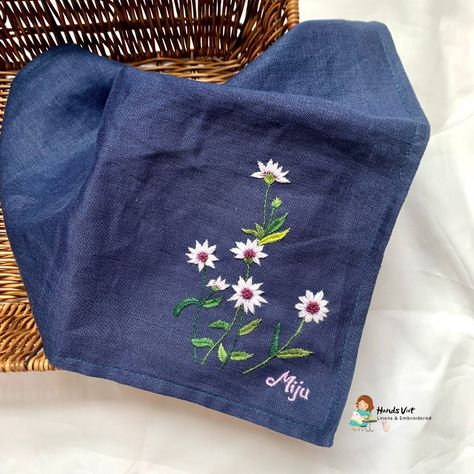 Personalized embroidered handkerchief with floral, embroidered linen handkerchief for woman, 100% cotton handkerchief for ladies by MadewithloveByCherry on Etsy Handkerchief For Women, Personalized Handkerchief, Embroidered Hankies, Personalized Handkerchiefs, Embroidered Apron, Embroidered Handkerchief, Sewing Crafts Tutorials, Personalized Aprons, Loving Gifts