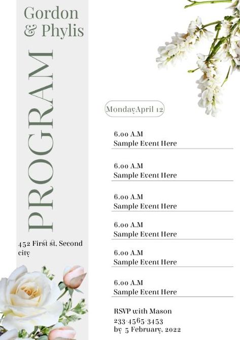 Wedding Programs Template Free Download, Program Of Events Design, Event Program Design Layout Ideas, Event Programme Design, Tentative Program Design, Programme Design Layout, Program Schedule Design, Wedding Programme Design, Event Program Design Layout