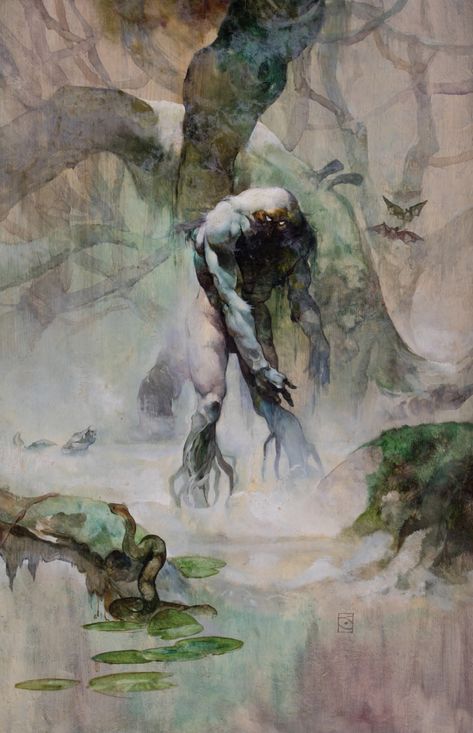 Swamp Monster by Jeff Catherine Jones, 1974 Swamp Monster, Odd Art, Swamp Creature, Classic Fantasy, Jeff Jones, 70s Sci Fi Art, Pencil Artwork, Diesel Punk, Frank Frazetta