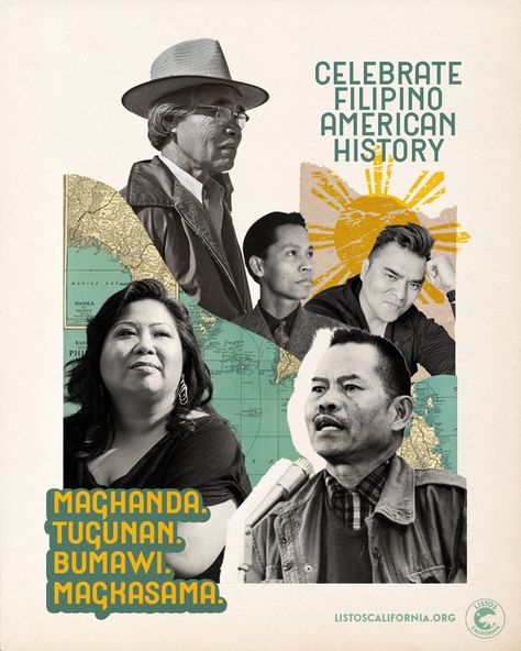 Alt Text: Text reads “Celebrate Filipino American History” and “Maghanda. Tugunan. Bumawi. Maghasama.” 

On the bottom right is the Listos California logo. There is a link to Listos California dot O R G Americorps Nccc, Filipino Heritage, Emergency Response Team, Go Bag, Fire Safe, Developmental Disabilities, Awareness Campaign, Disaster Preparedness, Emergency Response