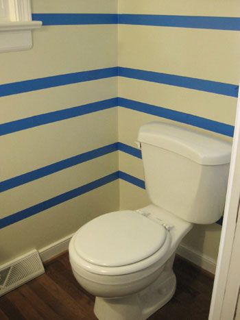 Painting Horizontal Stripes, Wall Stripes, Tiny Half Bath, Striped Walls, Young House Love, Cream Walls, Paint Stripes, Downstairs Bathroom, Tone On Tone