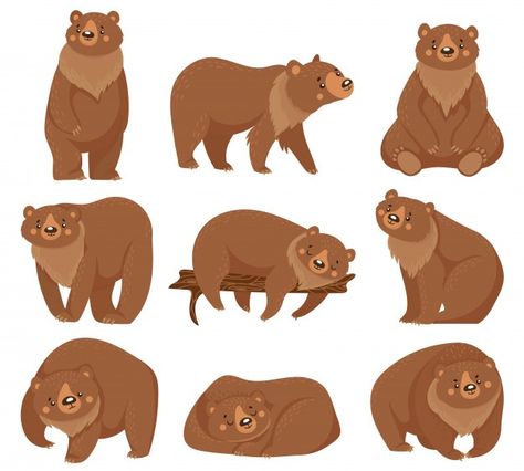 Cartoon brown bear. grizzly bears, wild ... | Premium Vector #Freepik #vector #logo #character #cartoon #animals Bear Cartoon Drawing, Brown Bear Illustration, Bear Character Design, Sitting Bear, Grizzly Bears, Bear Vector, Bear Character, Bear Illustration, Nature Forest