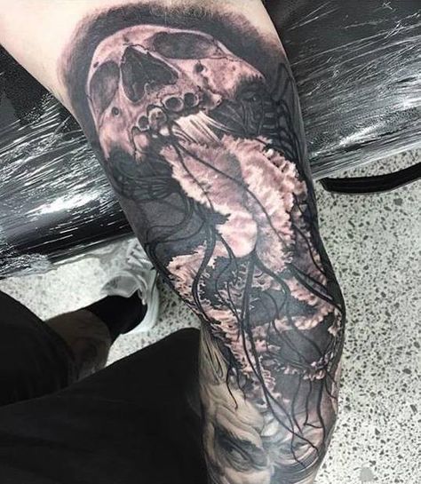 Skeleton Jelly Jellyfish Tattoo, Skull Tattoo, Skeleton, Jelly, Piercings, Tattoos