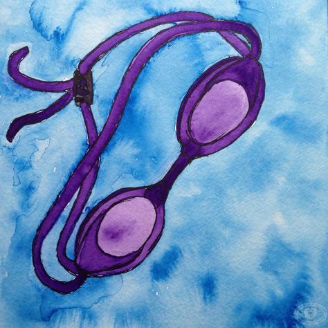 Goggles watercolor painting. swim swimming swim team How To Draw Someone Swimming, Person Swimming Drawing, Swimmer Drawing, Swimming Sketch, Swim Drawing, Swimming Design Art, Swimming Goggles Drawing, Swimmer Painting Ideas, Swimming Drawing