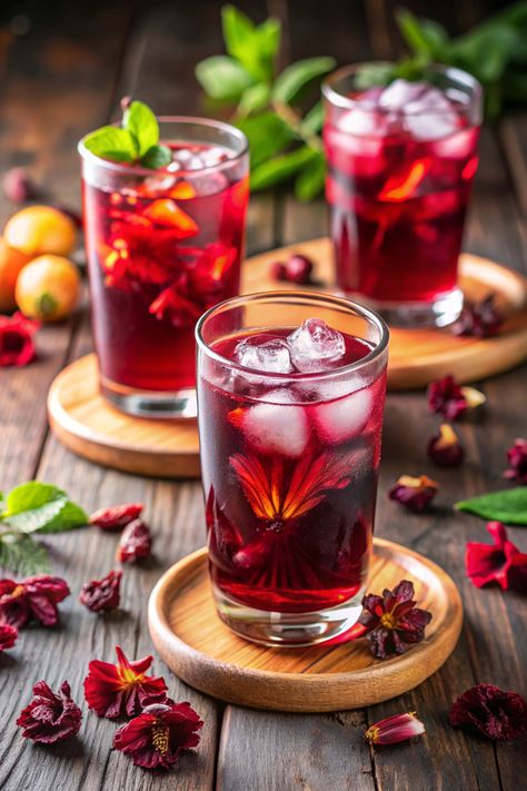 Refreshing Hibiscus Iced Tea: 5 Steps to a Vibrant Summer Drink Hibiscus Iced Tea, Hibiscus Flower Tea, Caffeine Free Drinks, Vegan Protein Shake, Homemade Kombucha, Matcha Latte Recipe, Easy Teas, Herbal Teas Recipes, Refreshing Summer Drinks