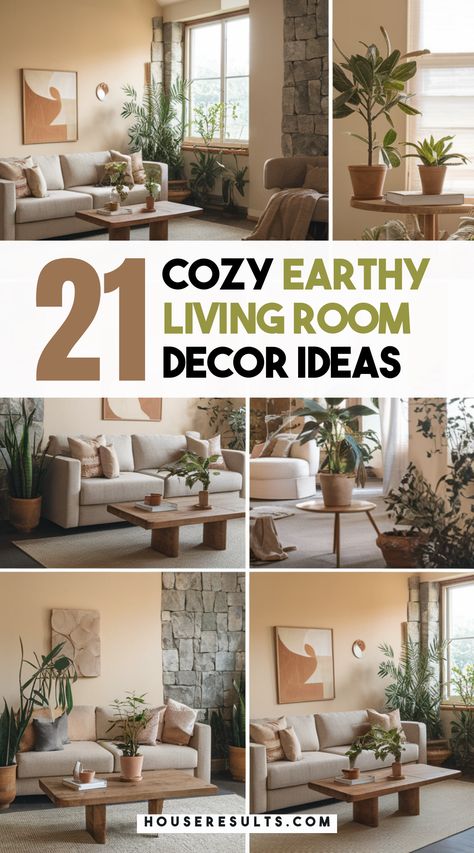 Bring the beauty of nature indoors with cozy earthy living room decor ideas! 🌍🪴 From plush rugs to green plants, discover simple ways to create a warm and tranquil environment. Save this pin to start your home makeover! 📌✨ Green Gray And Brown Living Room, Decorating With Earth Tones, Earthy Transitional Living Room, Rustic Earthy Living Room, Earthy Color Living Room, Earthy Natural Home Decor, Modern Cozy Living Room Ideas, Earthy Cozy Living Room, Trending Living Rooms For 2024