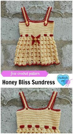 Honey Bliss Baby Sundress - free crochet pattern Crochet Children, Crocheted Clothes, Sundress Pattern, Free Classes, Crochet Pig, Crocheted Dress, Baby Crochet Patterns Free, Crochet Toddler, Dress Patterns Free