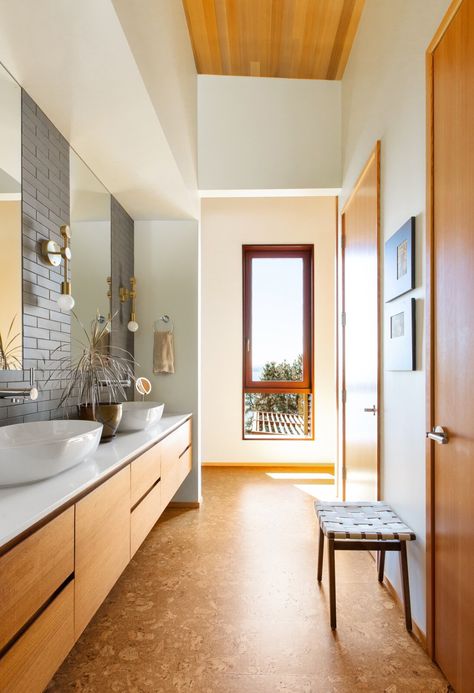 Photo 76 of 47270 in Photos from A Designer Couple Build a Dream Home That Takes Indoor/Outdoor Living to the Next Level - Dwell Cork Floor Basement, Detached Office, Scandinavian Flooring, Heath Ceramics Tile, House Vancouver, Bathroom 2023, Minimalism Living, Bathroom 2024, Beach Drive