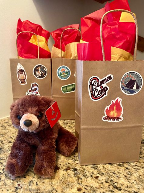 Camping Party Goodie Bags, Camping Goodie Bags, Camping Theme Goodie Bags, Camping Party Favors Gift Bags, One Happy Camper Goodie Bags, We’re Going On A Bear Hunt Birthday Party, Daycare Gifts, Camping Theme Birthday Party, Goodie Bags For Kids