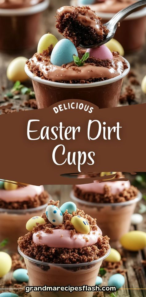 These Easter Dirt Cups are a fun, festive treat perfect for your holiday celebrations! With creamy chocolate pudding, crunchy Oreo “dirt,” and adorable Easter-themed candies, this dessert is a crowd-pleaser. Top with green coconut "grass" for an extra springtime touch. #EasterDirtCups #EasterDessert #FunDesserts #SpringTreats #OreoDirtCups #HolidayDesserts #EasterCandy #KidsDessert #ChocolatePudding #FestiveTreats Easter Dirt Cups, Easy Easter Brunch Ideas, Easy Easter Brunch, Best Easter Recipes, Oreo Dirt, Easter Brunch Ideas, Dirt Cups, Green Coconut, Spring Treats