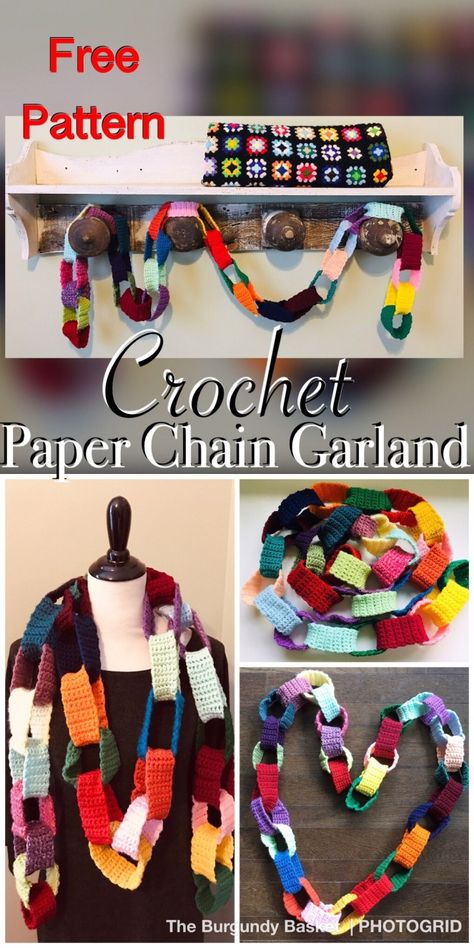 Free Pattern. Christmas Decor. Crochet “Paper” Chain Garland – The Burgundy Basket Crochet Paper Chain Free Pattern, Crochet Chain Decoration, Crochet Paper Chain, Chain Link Crochet Pattern, Crochet Popcorn Garland Free Pattern, Crochet Chain Garland, Crochet Christmas Garland Free Pattern, Foundation Crochet Chain, Artsy Crochet