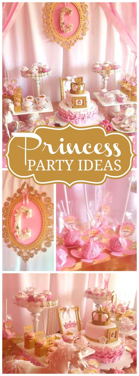 Pink and gold are in the spotlight at this gorgeous princess party! See more party ideas at CatchMyParty.com! Royal Princess Birthday, Pink Princess Birthday Party, Princess Party Ideas, Pink Princess Birthday, Princess Theme Party, Pretty Pink Princess, Disney Princess Party, Princess Baby, Princess Theme