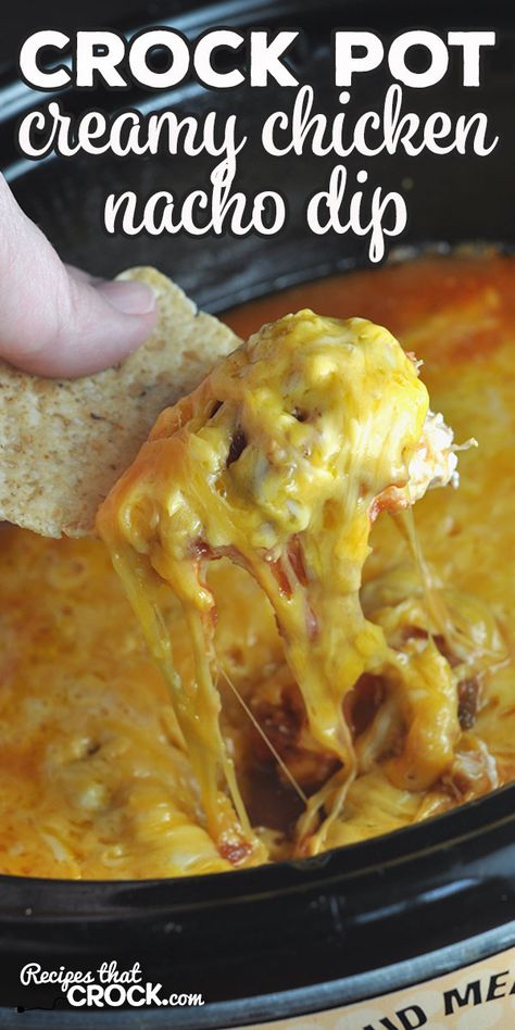 This Creamy Crock Pot Nacho Chicken Dip is super easy to make and can be served as a dip or as a main dish on tortillas! Either way, you'll love it! via @recipescrock Nacho Chicken Dip, Chicken Nacho Dip Recipe, Chicken Nacho Dip, Nachos Dip Recipe, Nacho Chicken, Chicken Taco Soup Recipe, Nacho Dip, Can Chicken Recipes, Chicken Dip Recipe